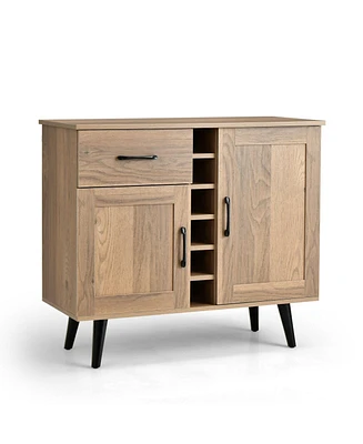 Buffet Sideboard with 2 Doors, Drawer, and Built-In 6-Bottle Wine Rack