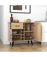Buffet Sideboard with 2 Doors, Drawer, and Built-In 6-Bottle Wine Rack