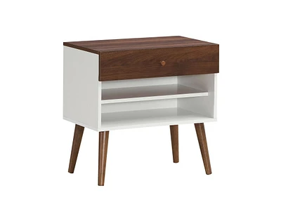 Mid-Century Nightstand with Storage Drawer and Tapered Rubber Wood Legs
