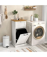 Slickblue Freestanding Tilt Out Laundry Cabinet with Basket-White
