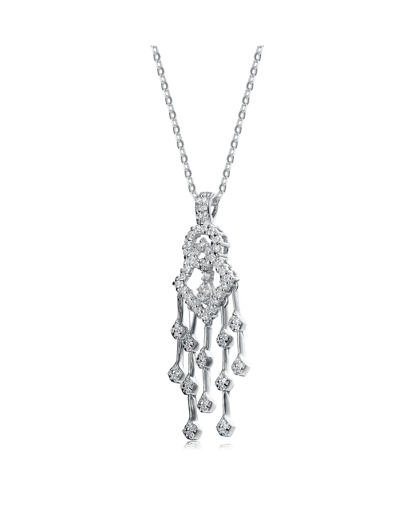 Sterling Silver White Gold Plated with Cubic Zirconia Dream Catcher Necklace