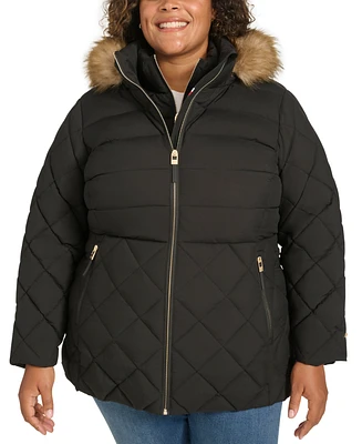 Tommy Hilfiger Plus Size Faux-Fur-Trim Hooded Puffer Coat