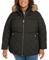Tommy Hilfiger Plus Size Faux-Fur-Trim Hooded Puffer Coat