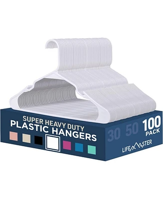 Lifemaster Plastic Clothes Hanger Set - 100 Pieces Versatile, Lightweight, Space-Saving, Non-Slip, Slim Designed, Dry and Wet Clothes Hanger Set