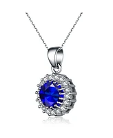 Sterling Silver with Colored Round Cubic Zirconia Halo Necklace