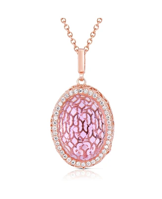 Sterling Silver 18K Rose Plated Cubic Zirconia Oval Pink Pendant