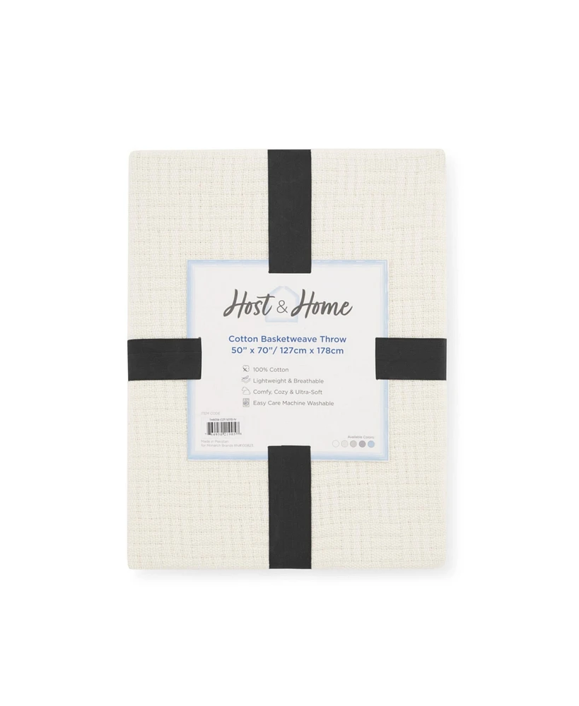 Host & Home 100% Cotton Basketweave Throw, Lightweight Blanket, 300GSM, 5 Color Options, 50x70