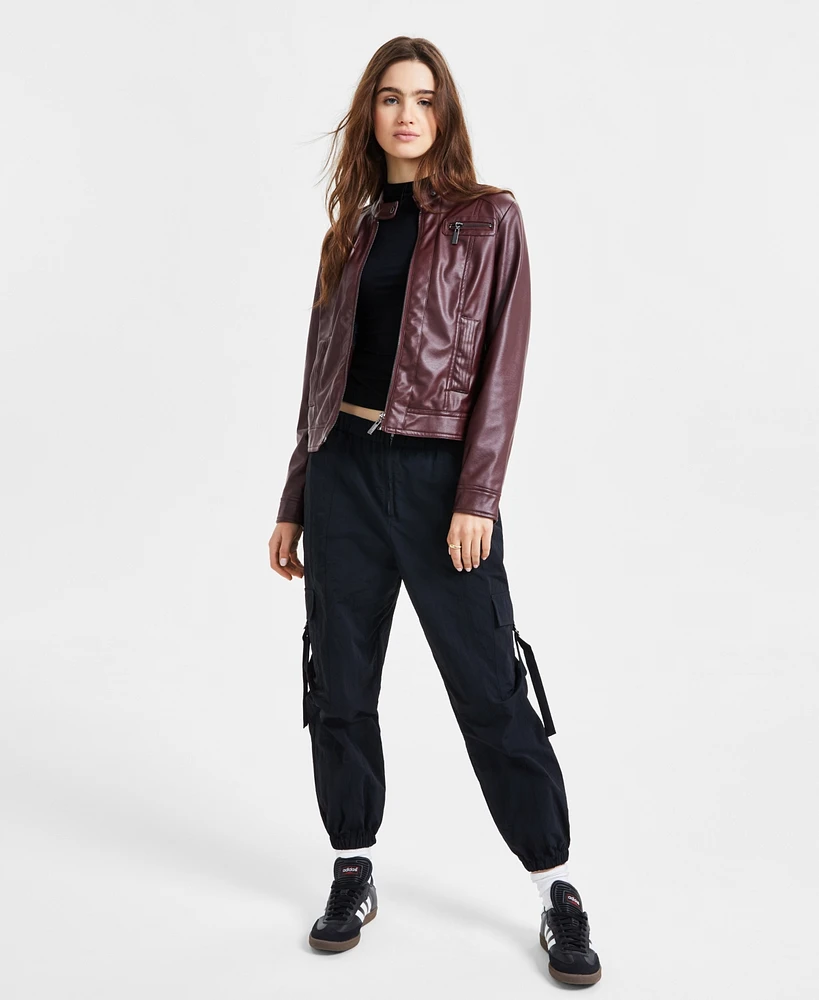 Jou Juniors' Faux-Fur-Lined Moto Jacket, Created for Macy's