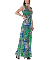 24seven Comfort Apparel Green V Neck Empire Waist Sleeveless Maxi Dress