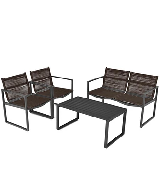 Sugift 4 Pieces Patio Furniture Conversation Set with Sofa Loveseat