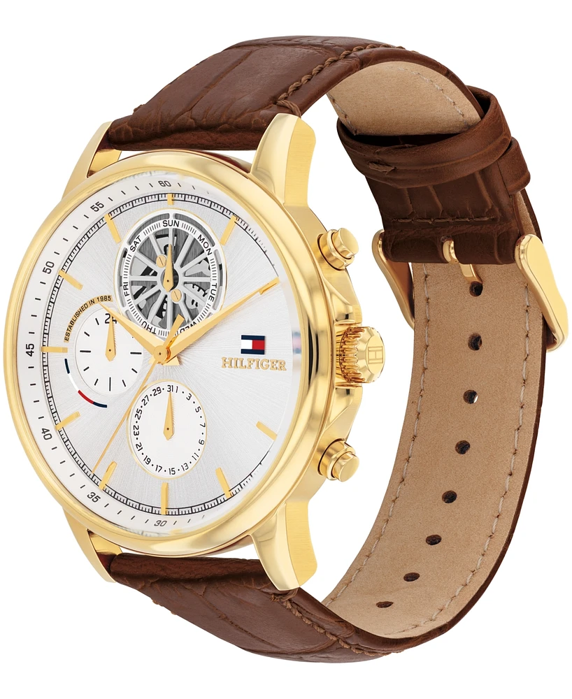Tommy Hilfiger Men's Multifunction Brown Leather Watch 44mm