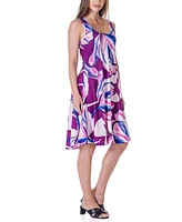 24seven Comfort Apparel Print Sleeveless Knee Length Tank Swing Dress