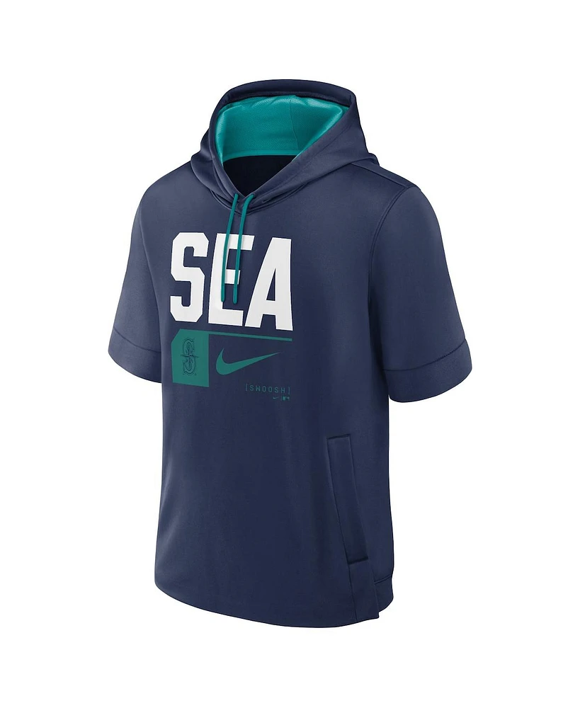 Nike Men's Navy Seattle Mariners Tri Code Lockup Short Sleeve Pullover Hoodie