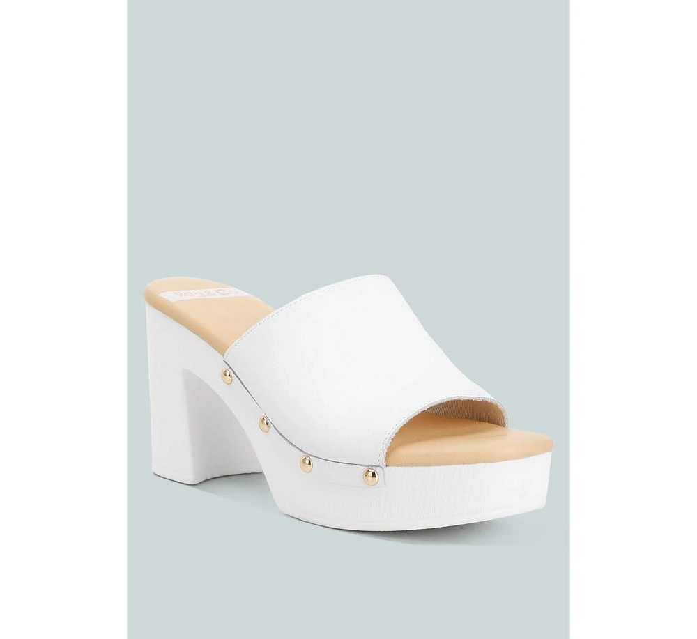 Drew Recycled Leather Block Heel Clogs White