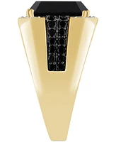 Men's Onyx and Black & White Diamond Halo Ring (1 ct. t.w.) in 14k Gold-Plated Sterling Silver