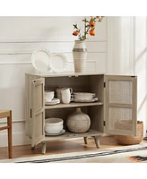 Accent Storage Rattan Cabinet Cupboard Console Table for Dining Room
