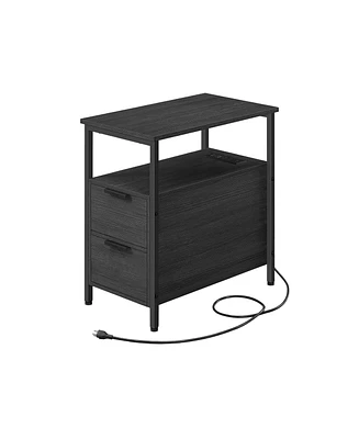 Narrow Nightstand Side Table With Usb Ports, Charging Station And Drawers