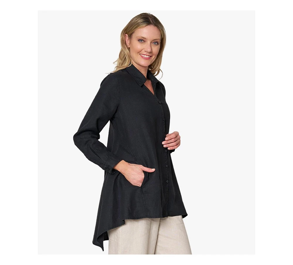 Stella Carakasi Women's Linen Long Sleeve Collared V-Neck True Form Shirt