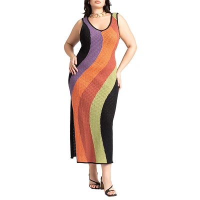 Eloquii Women's Crochet Knit Sleeveless Cover Up Midi Dress