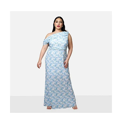 Rebdolls Women's Plus Forget Me Not Floral Asymmetrical Maxi Bodycon Dress