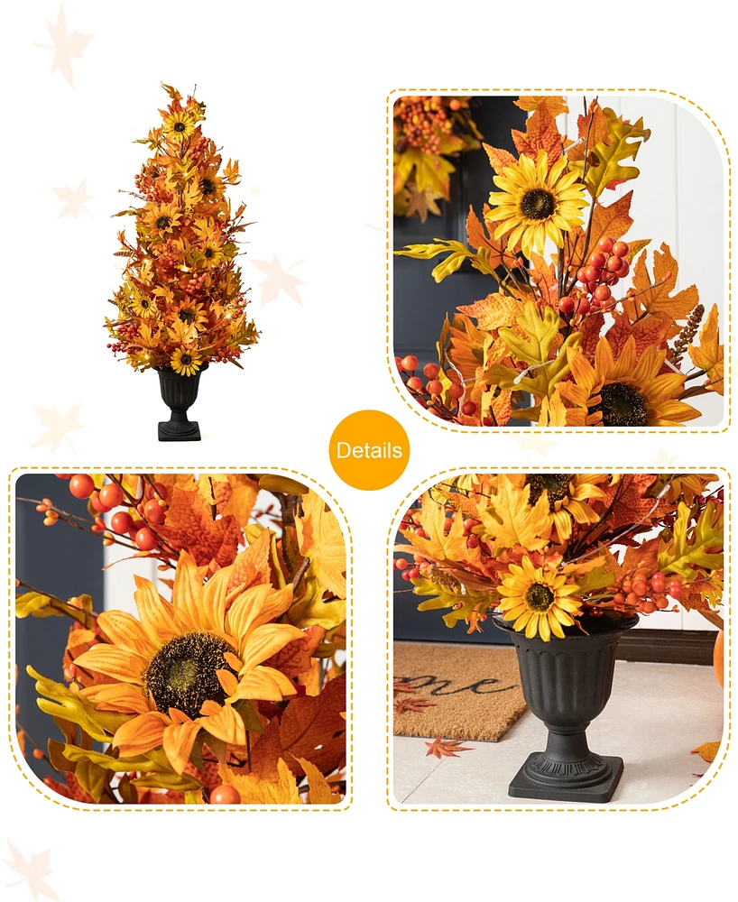 Glitzhome 48"H Fall Lighted Maple Leaf and Sunflower Urn Porch Tree with Timer