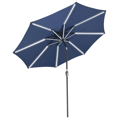 9ft Solar Power Led Patio Umbrella Outdoor Yard Parasol Sunshade Tilt with Crank