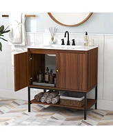 31" Bathroom Vanity Sink Combo Wooden Bathroom Storage Cabinet with Doors