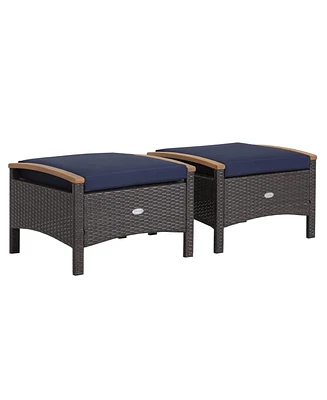 Set of 2 Fade-Resistant Wicker Patio Ottoman
