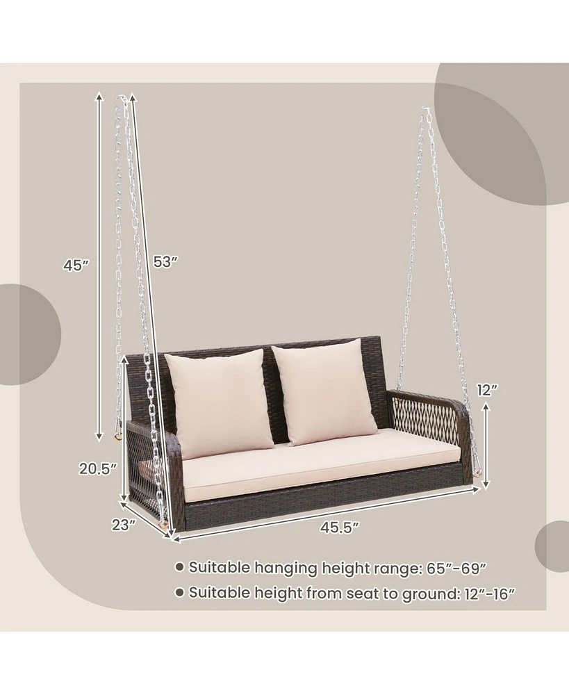 Sugift 2-Person Outdoor Wicker Porch Swing with Seat and Back Cushions