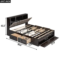 Wood Queen Size Platform Bed With Storage Headboard, Shoe Rack And 4 Drawers
