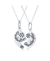 Bling Jewelry Split Heart Puzzle Pendant Necklace for Grandma & Granddaughter Sterling Silver