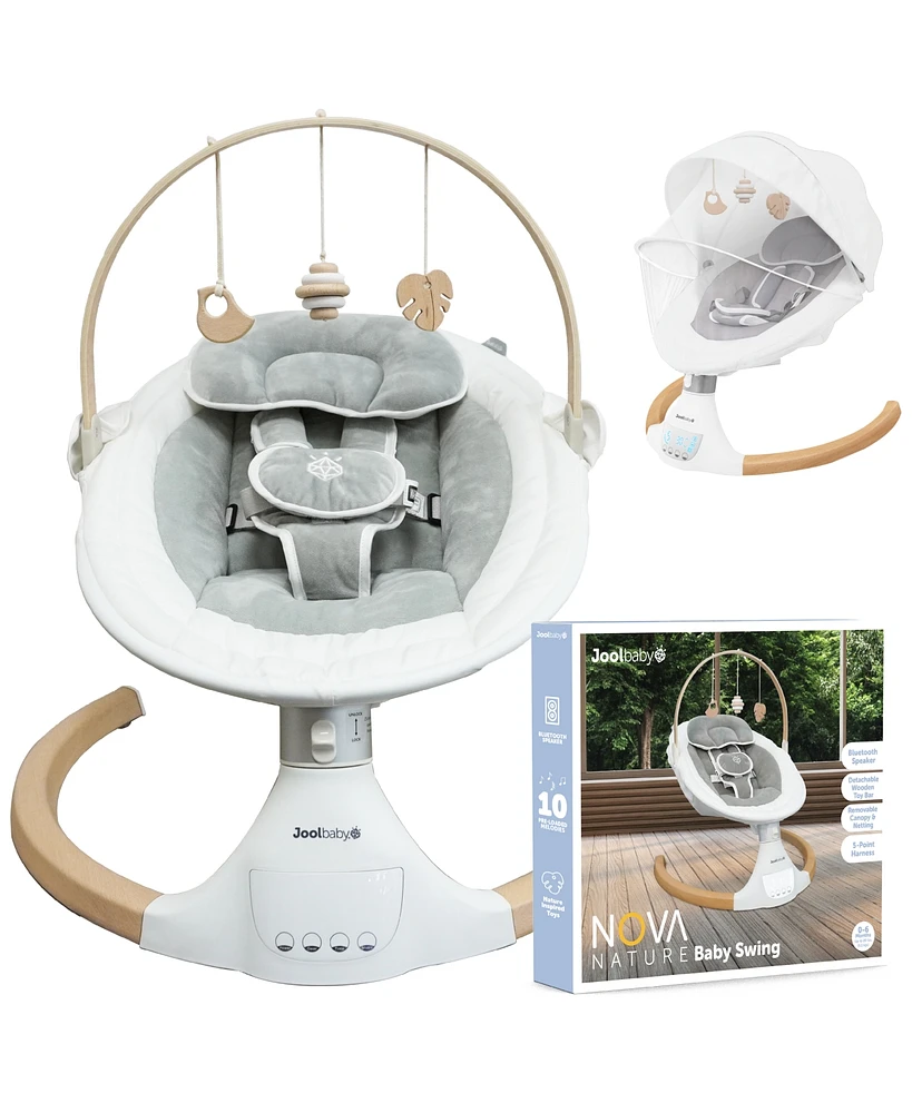 Jool Baby Nova Nature Baby Swing for Newborns – Natural Wood Toys, Electric Motorized Infant Swing, Bluetooth Music