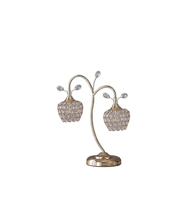 17.25" Rose Gold 2-Floral Bell Glam Metal Table Lamp