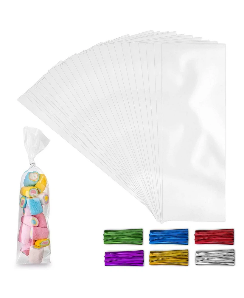Zulay Kitchen 3 x 11 Inches Clear Cellophane Candy Bags With Ties