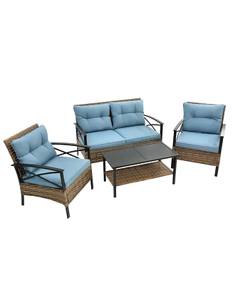 Outdoor Rattan Wicker Sectional Sofa Set with Cushion