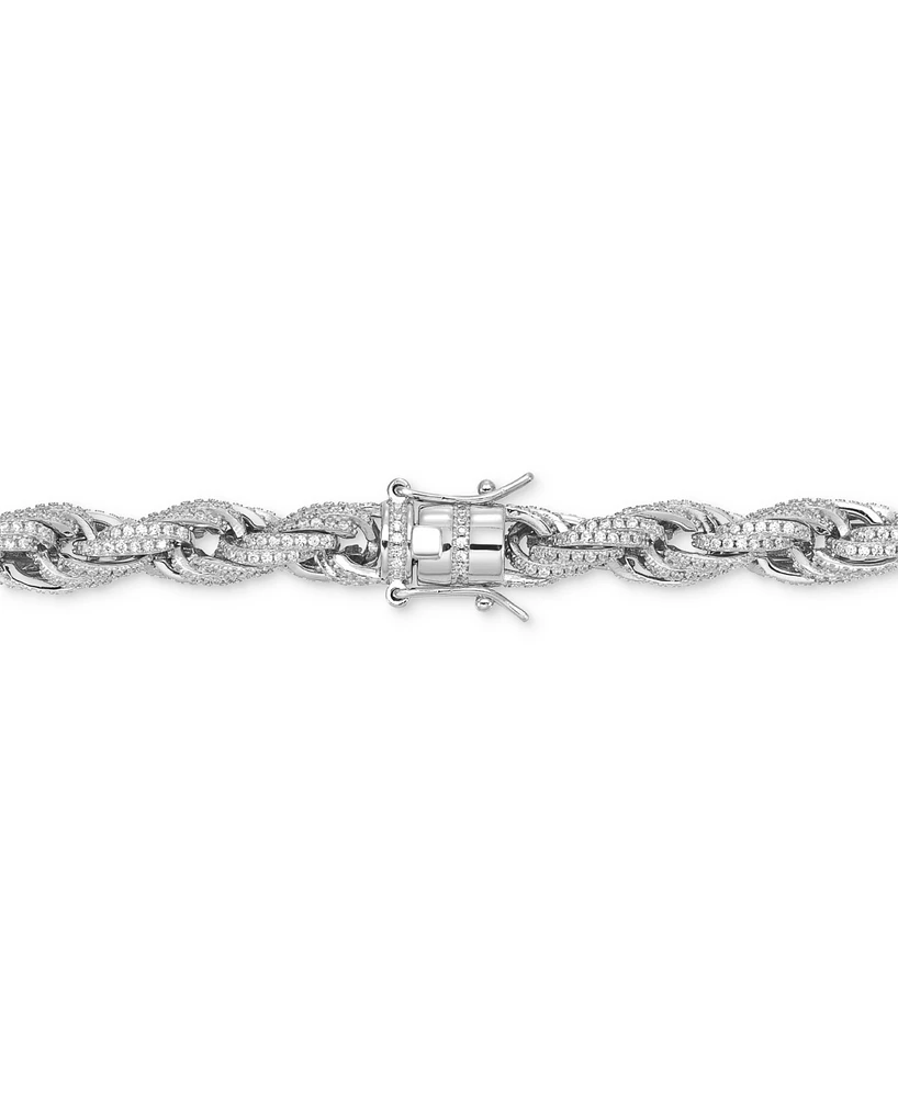 Men's Cubic Zirconia Rope Link 22" Chain Necklace in Sterling Silver, Created for Macy's