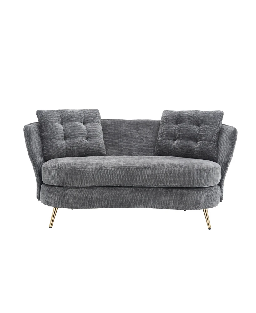 Grey Polyester Loveseat with Golden Metal Legs
