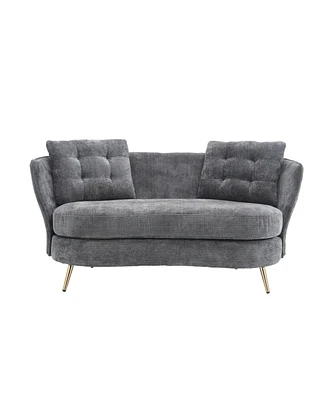 Grey Polyester Loveseat with Golden Metal Legs