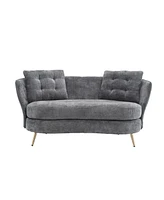 Grey Polyester Loveseat with Golden Metal Legs