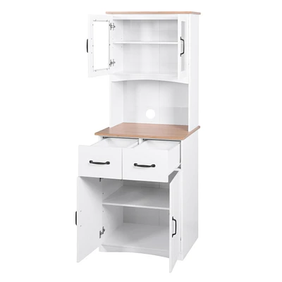 White Wooden Kitchen Pantry with Glass Door Storage
