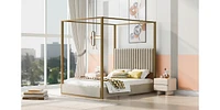 Queen Size Upholstery Canopy Platform Bed With Headboard and Metal Frame