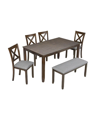 Walnut Dining Table Set with Bench for 6