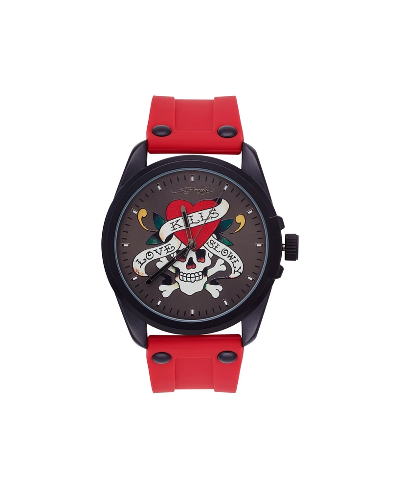 Ed Hardy Men's Matte Red Silicone Strap Watch 46mm