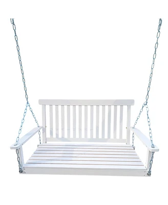 Outdoor Wood Swing with Armrests, Easy Assembly