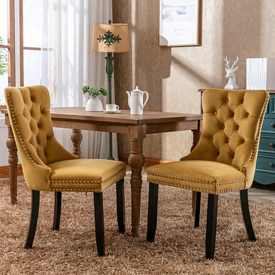 Contemporary Gold Velvet Dining Chairs, Set of 2