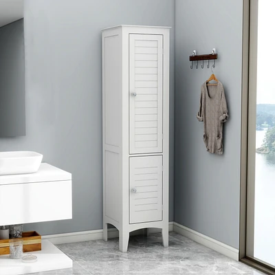 White Freestanding Tower Cabinet with 2 Shutter Doors