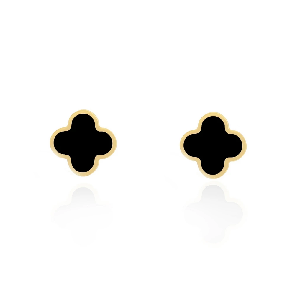 The Lovery Small Onyx Clover Stud Earrings 14K Yellow Gold