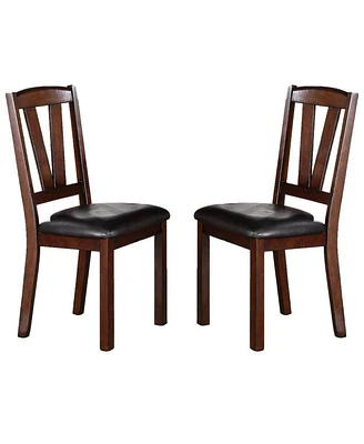 Dark Walnut Wood Framed Back Set Of 2 Dining Chairs Breakfast Kitchen Cushion Seats