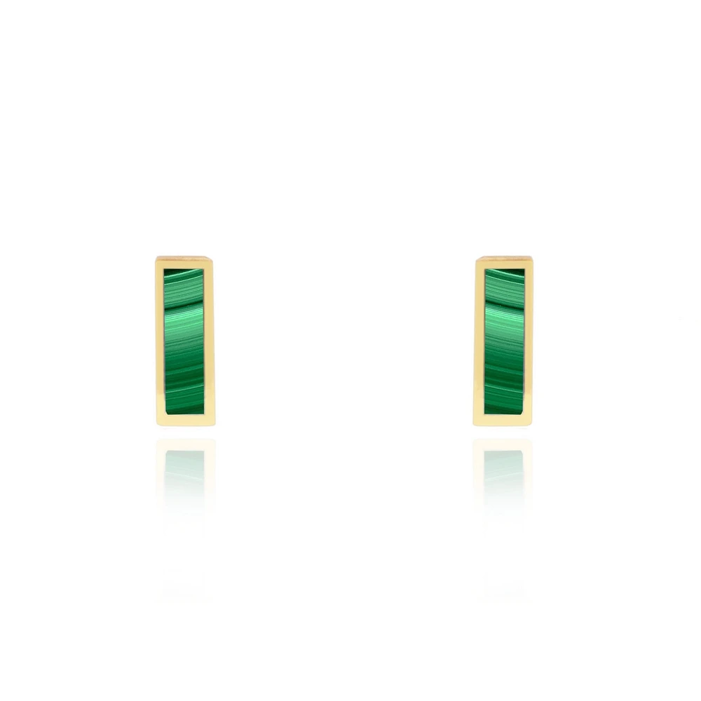 The Lovery Malachite Bar Stud Earrings 14K Gold