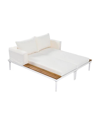 Modern Outdoor Daybed with Wood Topped Side Spaces